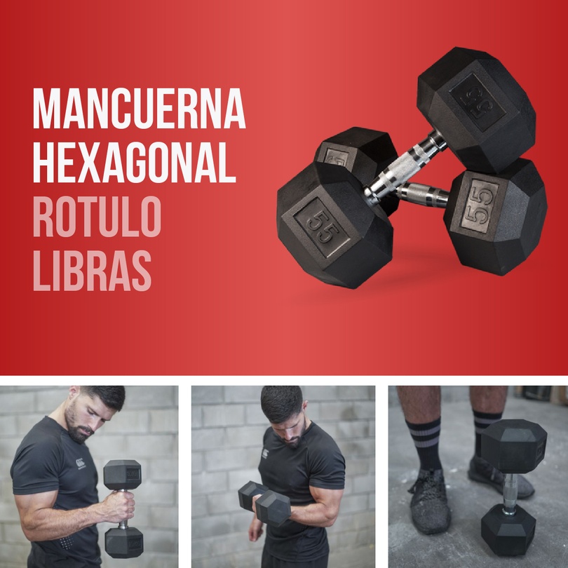 Mancuerna Hexagonal rotulo Libras (9Kg-20Lb) Por Unidad.