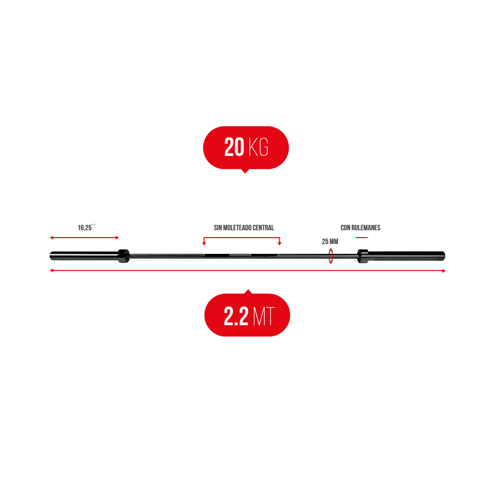 Barra olimpica 20kg c/rulemanes (FULL BLACK)