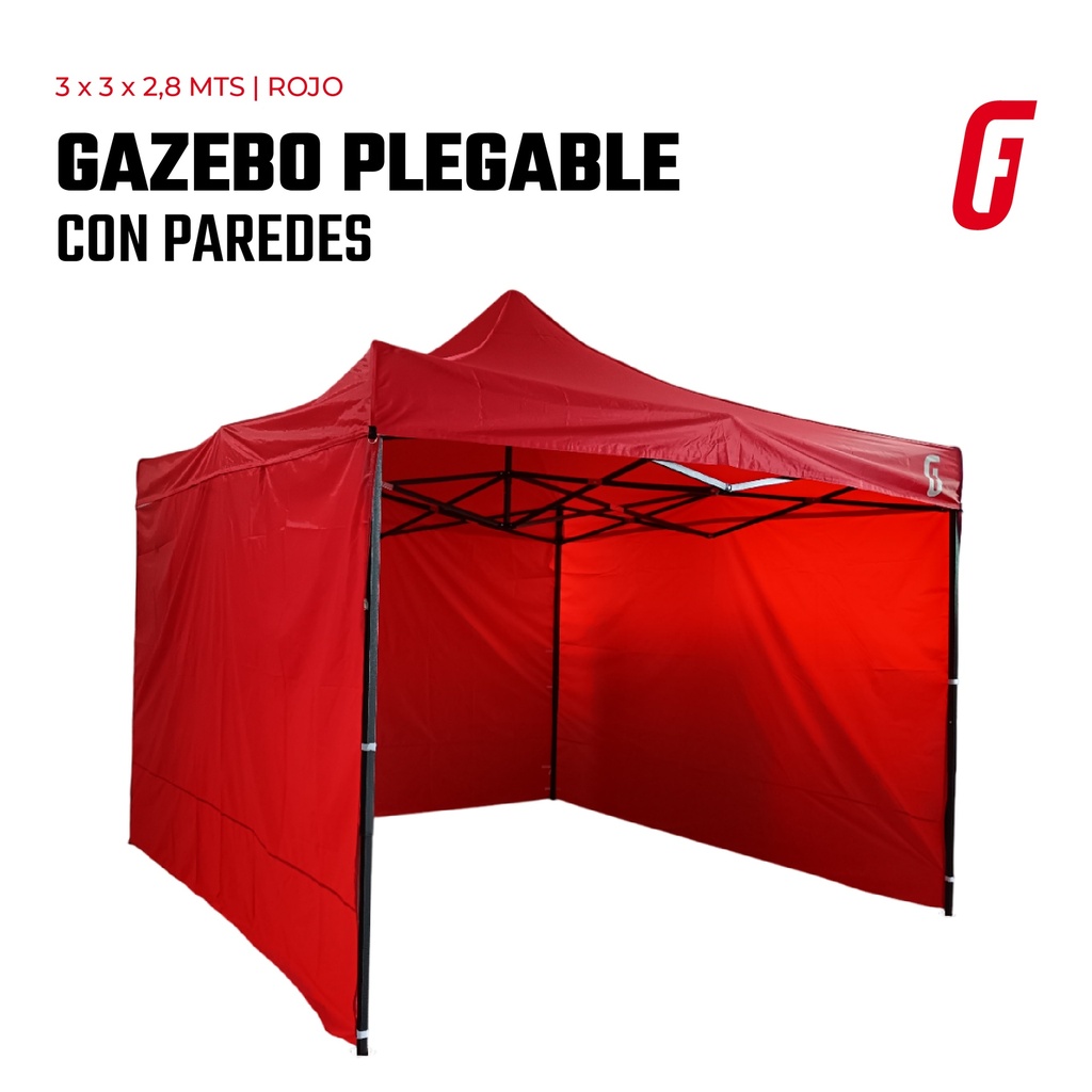 Gazebo Plegable con Paredes - 3 x 3 mtrs - Rojo
