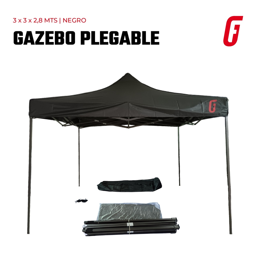 Gazebo Plegable - 3 x 3 mtrs - Negro