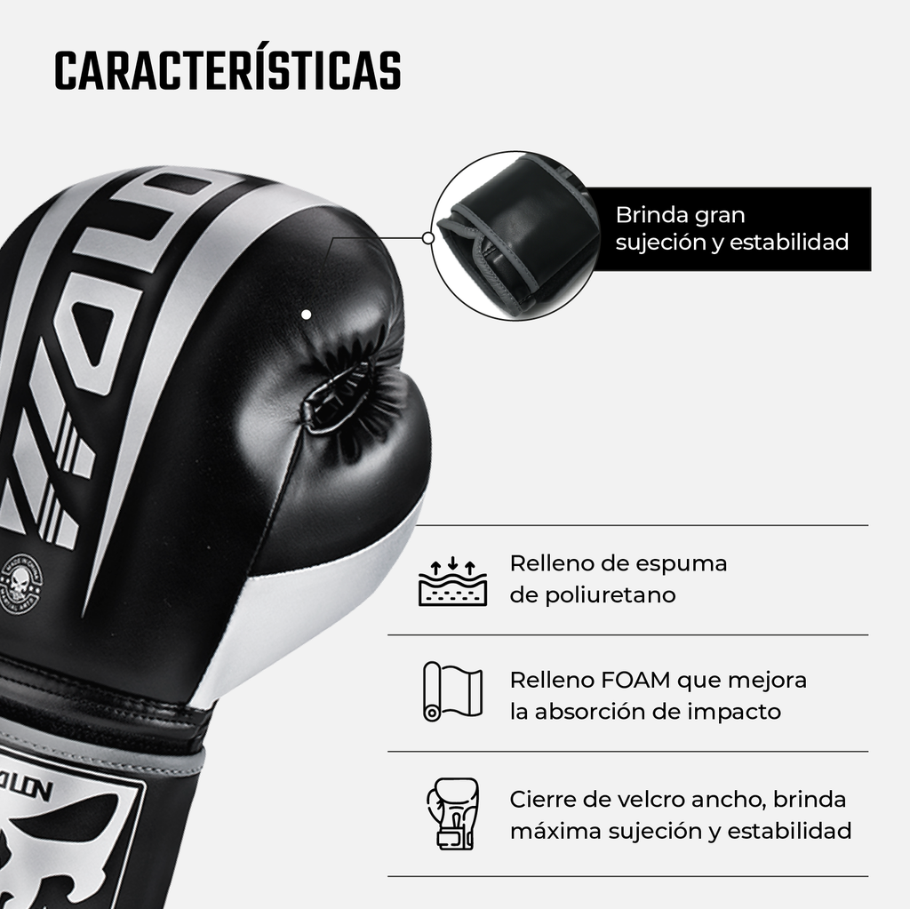 Guantes de Boxeo Negro/Gris 14oz (Por par)