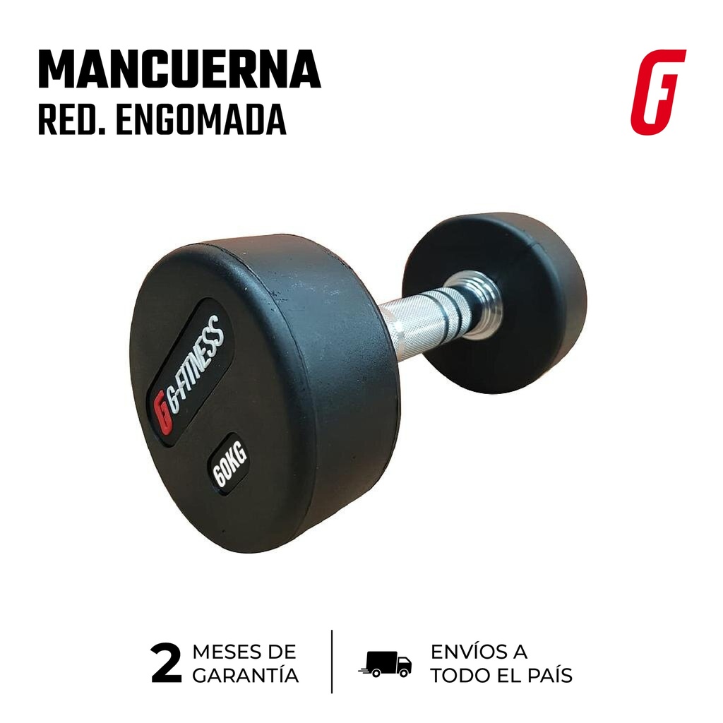 Mancuerna redonda engomada 60kg con logo GFITNESS (por unidad)