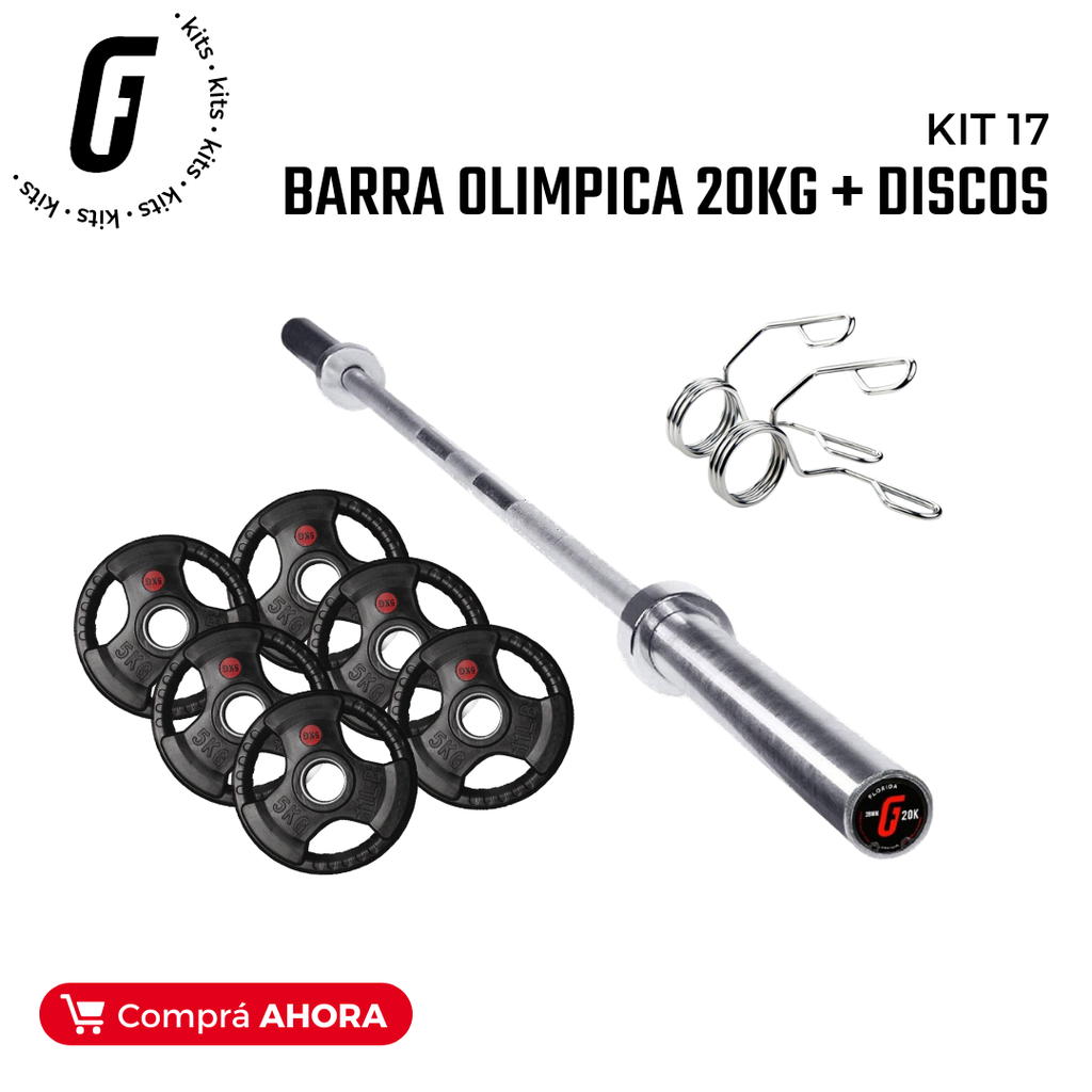 Kit 17: Barra olimpica 20kg + 30kg en Discos