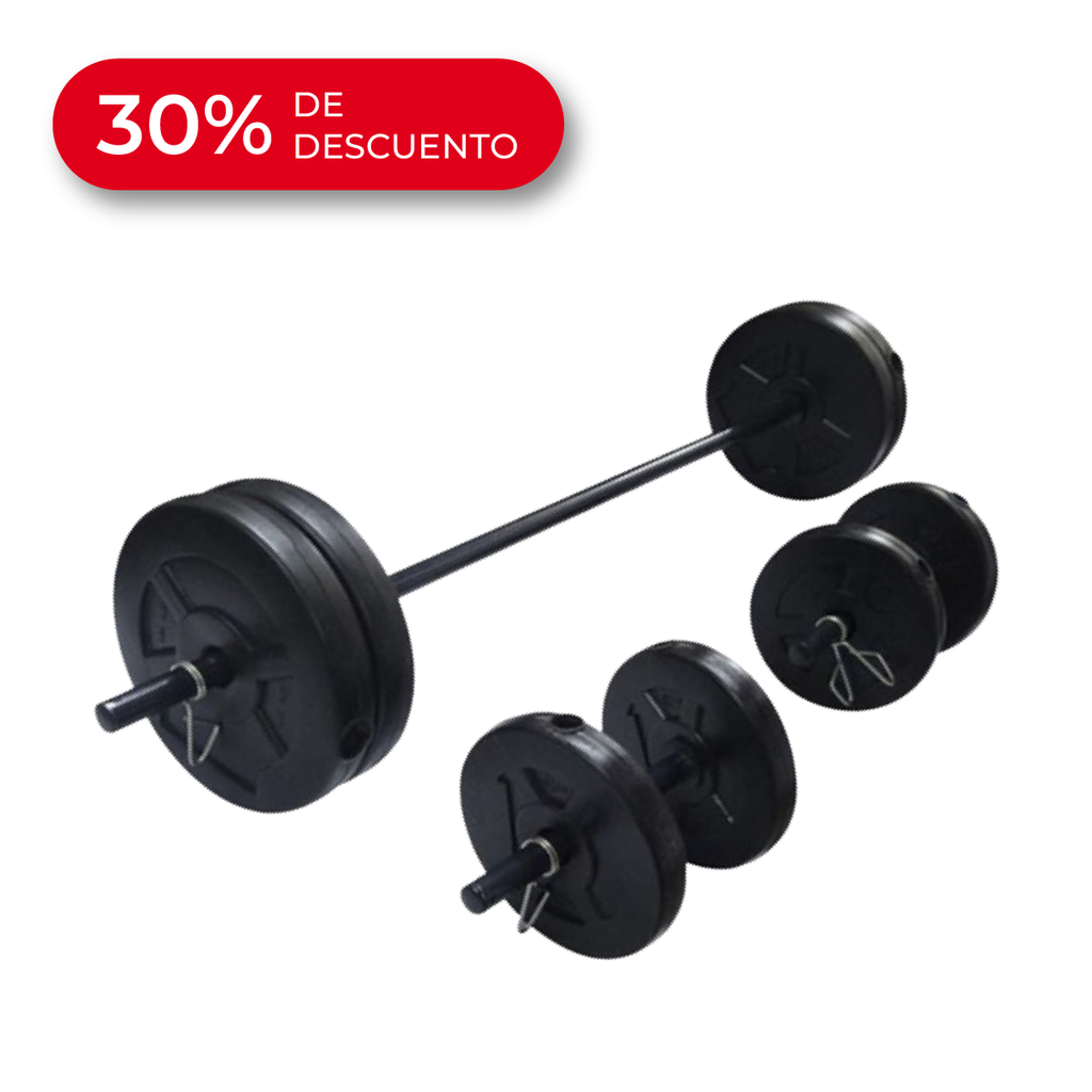 Set de Barra, Mancuernas y Discos 30KG