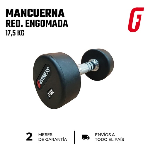 [100320-17,5] Mancuerna redonda engomada 17,5kg con logo GFITNESS (por unidad)
