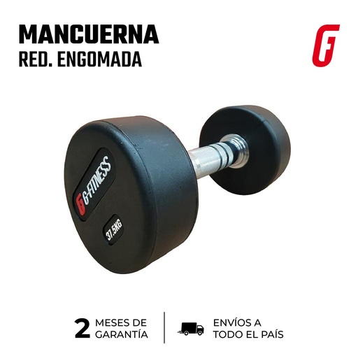[100320-37.5] Mancuerna redonda engomada 37,5kg con logo GFITNESS (por unidad)
