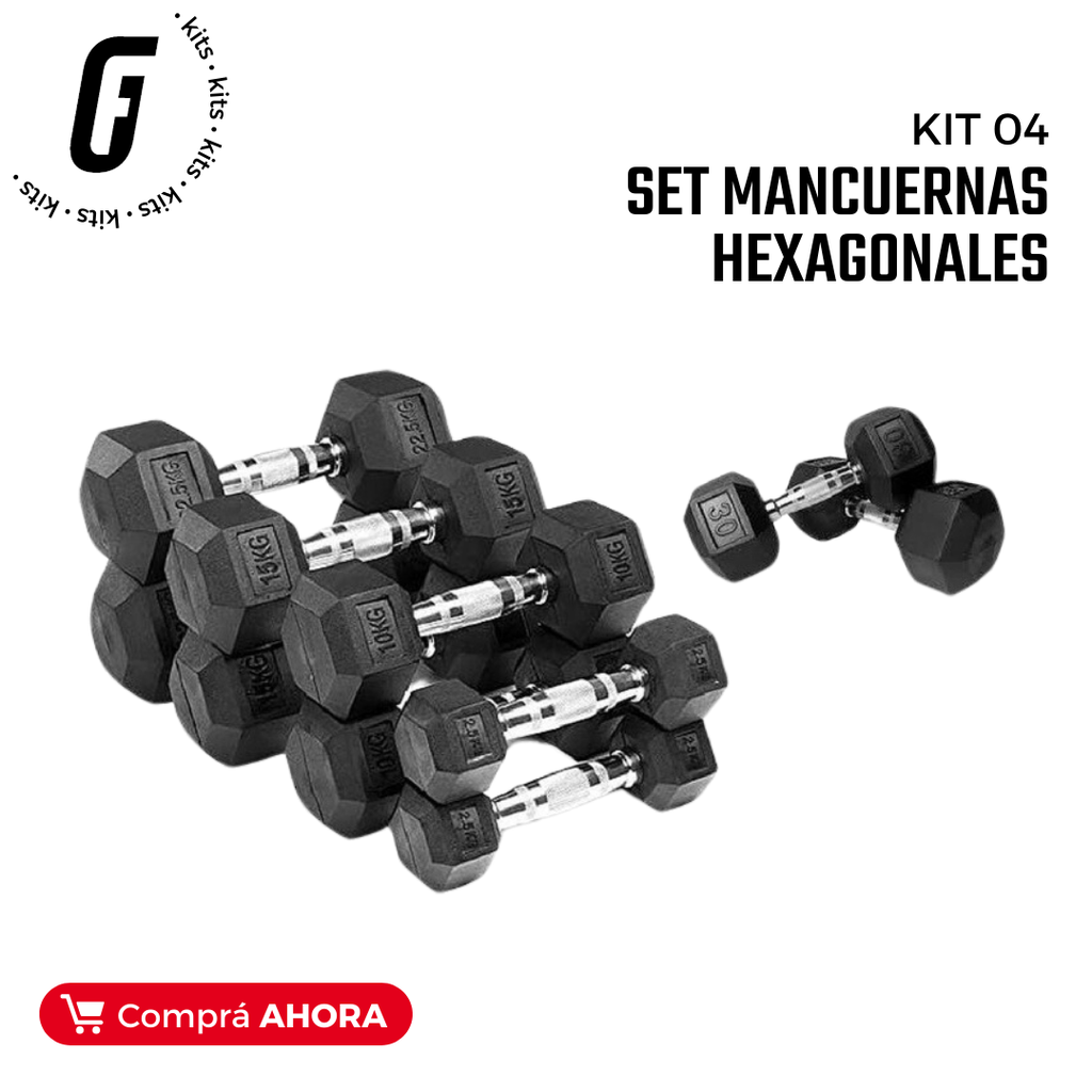 Kit 04: Set Mancuernas Hexagonales  G-fitness Lideres en Equipamiento de  GYM - Gfitness Argentina