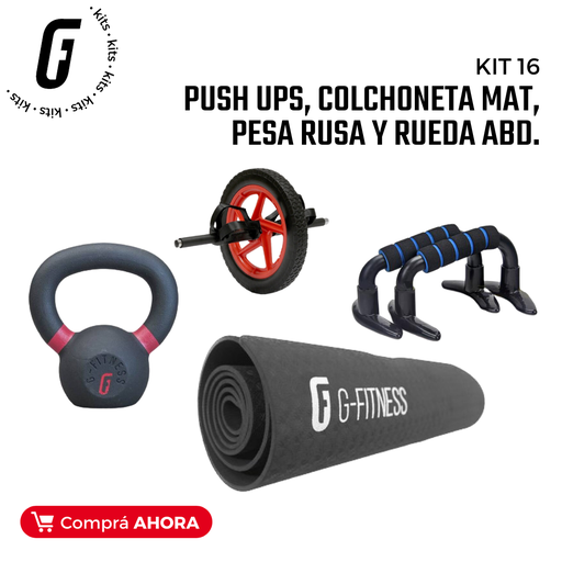 [kit16-] kit 16: Push ups, Colchoneta Mat, Pesa Rusa y rueda Abd.