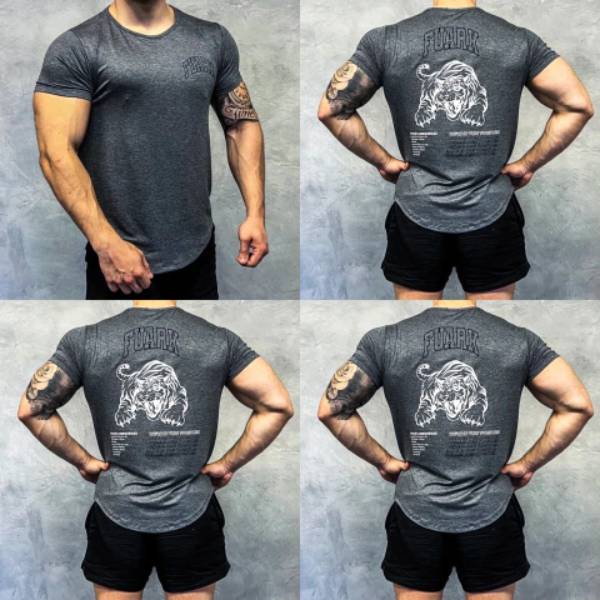 REMERA PERFORMANCE MOD TIGER GRIS OSCURO