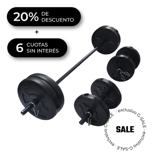 [IP-CEMENTSET35] Set de Barra, Mancuernas y Discos 30KG