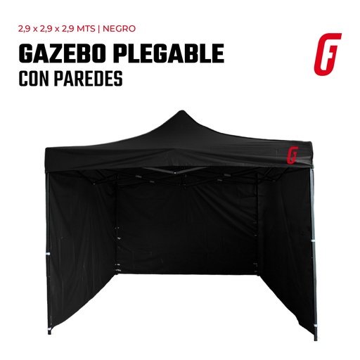 [STEEL-GAZEBO-S2.1-3-black] Gazebo Plegable con Paredes - 3 x 3 mtrs - Negro