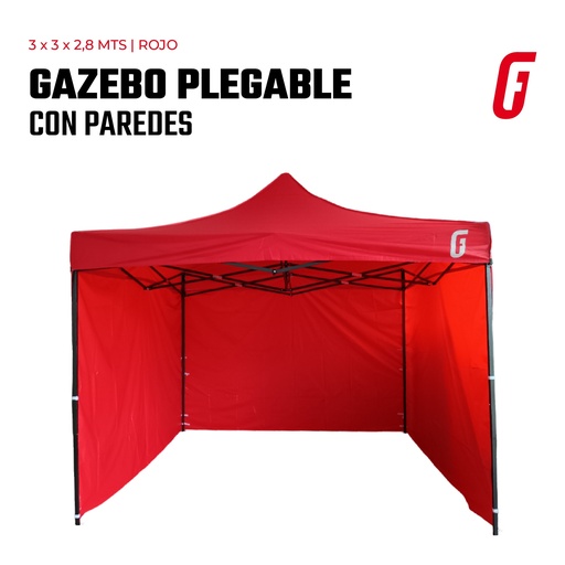 [STEEL-GAZEBO-S2.1-3-red] Gazebo Plegable con Paredes - 3 x 3 mtrs - Rojo